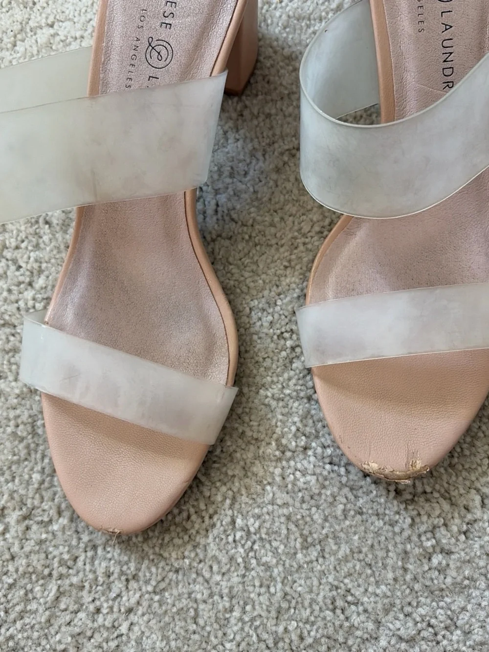 Chinese Laundry Blush Pink Block Heel Slide with Clear Double Straps